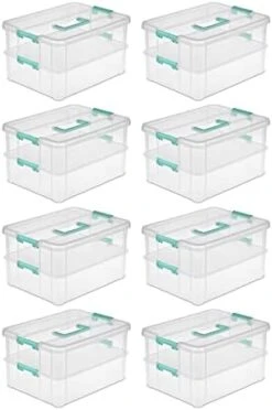Sterilite Convenient Small Home 2-Tiered Layer Stack Carry Storage Box With Colored Accent Secure Latching Lid, Clear (4 Pack) -GENERIC Shop 412Orq0sSEL. AC