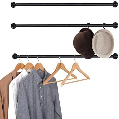 MyGift 33 Inch Matte Black Metal Corner Hanging Garment Rack, Heavy Duty Clothing Bar, Set Of 3 5 MyGift 33 Inch Matte Black Metal Corner Hanging Garment Rack, Heavy Duty Clothing Bar, Set Of 3 - Image 5