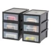 IRIS USA Small Desktop Stacking Drawer, 6-Pack, Sliding Plastic Drawer Storage Container For Stationery Art Craft Supplies Fabric Tools Kitchen Pantry Office And Garage Organization, Black