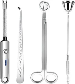 Lsnisni 5Pcs Candle Accessory Set With Candle Rechargeable Electric Lighter, Storage Tray, Wick Trimmer, Snuffer, Wick Dipper, Stainless Steel Candle Care Kit With Gift Package For Candle Lover Black -GENERIC Shop 412tbMD1VTL. AC