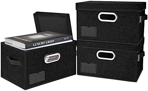 BALEINE Storage Bins With Lids, Foldable Linen Fabric Storage Boxes With Lids, Collapsible Closet Organizer Containers With Cover For Home Bedroom Office (5pack Gray Medium) 4 BALEINE Storage Bins With Lids, Foldable Linen Fabric Storage Boxes With Lids, Collapsible Closet Organizer Containers With Cover For Home Bedroom Office (5pack Gray Medium) - Image 4