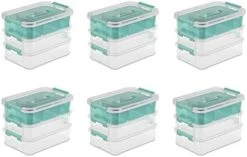 Sterilite Convenient Small Home 3-Tiered Layer Stacking Carry Storage Box With Colored Accent Secure Latches, Clear (12 Pack) 10 Sterilite Convenient Small Home 3-Tiered Layer Stacking Carry Storage Box With Colored Accent Secure Latches, Clear (12 Pack) -GENERIC Shop 4139KDRLZ9L. AC