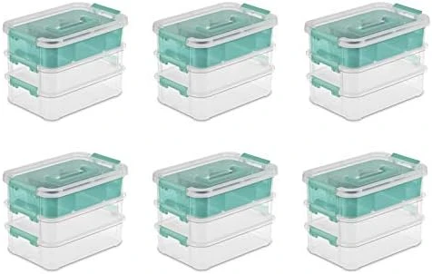 Sterilite Convenient Small Home 3-Tiered Layer Stacking Carry Storage Box With Colored Accent Secure Latches, Clear (12 Pack) 4 Sterilite Convenient Small Home 3-Tiered Layer Stacking Carry Storage Box With Colored Accent Secure Latches, Clear (12 Pack) - Image 4