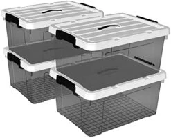 Cetomo 45L*6 Plastic Storage Box, Tote Box,Organizing Container With Durable Lid And Secure Latching Buckles, Stackable And Nestable, 6Pack, Transparent Black With Black Buckle -GENERIC Shop 413NB0MWD8L. AC 2