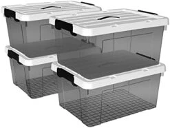 Cetomo 15L*4 Plastic Storage Box, Tote Box,Organizing Container With Durable Lid And Secure Latching Buckles, Stackable And Nestable, 4Pack, Transparent Black With Black Buckle -GENERIC Shop 413X3jXLdtL. AC 1