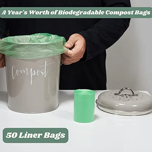 Compost Tumbler, Kitchen Compost Bin Countertop, Indoor Compost Bin Kitchen, Compost Bucket Kitchen, Compost Bins, Compost Caddy, Counter Food Composter For Kitchen, Greige (Beige-Grey) Compost Pail 2 Compost Tumbler, Kitchen Compost Bin Countertop, Indoor Compost Bin Kitchen, Compost Bucket Kitchen, Compost Bins, Compost Caddy, Counter Food Composter For Kitchen, Greige (Beige-Grey) Compost Pail - Image 2