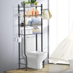 Azmall Over The Toilet Storage - 4 Tier Bathroom Organizer Over Toilet Shelf Rack Bathroom Space Saver Toilet Stand Shelves Above Toilet Organizer, Black -GENERIC Shop 413edFKdc4L. AC