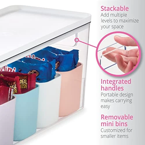 Rosanna Pansino X IDesign Recycled Plastic Kitchen Storage Bins, Includes 1 Large Bin With Lid And 4 Small Bins, Multicolored Bins/Marshmallow Lid, 6” X 12” X 6” 4 Rosanna Pansino X IDesign Recycled Plastic Kitchen Storage Bins, Includes 1 Large Bin With Lid And 4 Small Bins, Multicolored Bins/Marshmallow Lid, 6” X 12” X 6” - Image 4