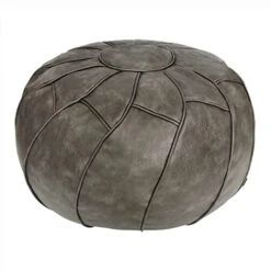 Thgonwid Unstuffed Pouf Cover - Round Foot Stool Ottoman - Storage Bean Bag Floor Chair - Luxury Leather Pouffe - Small Foot Rest For Living Room, Kids Room And Wedding (Deep Gray)