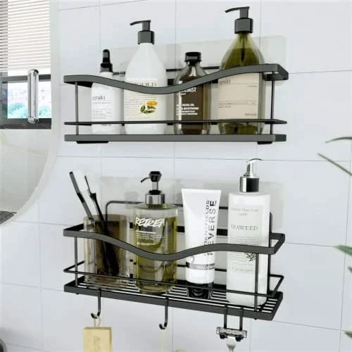 KINCMAX Shower Caddy Bathroom Shelf, No Drilling Traceless Adhesive Bathroom Storage Organizer, SUS304 Rustproof Food Storage Basket, 2-in-1 Kitchen Spice Racks-2 Pack (Matte Black) 7 KINCMAX Shower Caddy Bathroom Shelf, No Drilling Traceless Adhesive Bathroom Storage Organizer, SUS304 Rustproof Food Storage Basket, 2-in-1 Kitchen Spice Racks-2 Pack (Matte Black) - Image 7