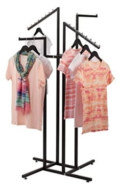 SSWBasics Four Way Clothing Rack With Straight And Slant Arms - Black