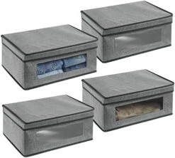 MDesign Fabric Stackable Slim Shelf Storage Organizer Box With Window/Attached Lid For Organizing Bedroom Closet - Holds Purses, Linens, Accessories - Lido Collection - 6 Pack, Cream/Espresso Brown 22 MDesign Fabric Stackable Slim Shelf Storage Organizer Box With Window/Attached Lid For Organizing Bedroom Closet - Holds Purses, Linens, Accessories - Lido Collection - 6 Pack, Cream/Espresso Brown -GENERIC Shop 414VuQu2zwL. AC