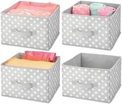 MDesign Medium Soft Fabric Nursery/Playroom Closet Storage Organizer Bin Box With Front Handle For Cube Furniture Shelving Units - Holds Toys, Clothes, Diapers, Bibs, 4 Pack, Pink/White Polka Dot -GENERIC Shop 414aQ1cRV6L. AC