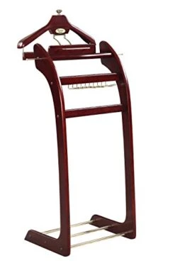 Proman Products Windsor Signature Valet Stand VL16158 With Tray, Detachable Contour Hanger, Trouser Bar, Tie Rack, 13.5" W X 16.5" D X 45" H, Dark Mahogany