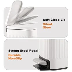 TrashAid Slim Bathroom Trash Can With Lid Soft Close, 6 Liter/1.6 Gallon Stainless Steel Small Garbage Can With Removable Inner Bucket, Step Pedal, Slim Wastebasket For Toilet, Office, Bedroom, White -GENERIC Shop 414wRes1u4L