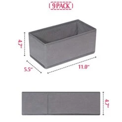 DIOMMELL 9 Pack Foldable Cloth Storage Box Closet Dresser Drawer Organizer Fabric Baskets Bins Containers Divider For Clothes Underwear Bras Socks Lingerie Clothing, M Grey 090