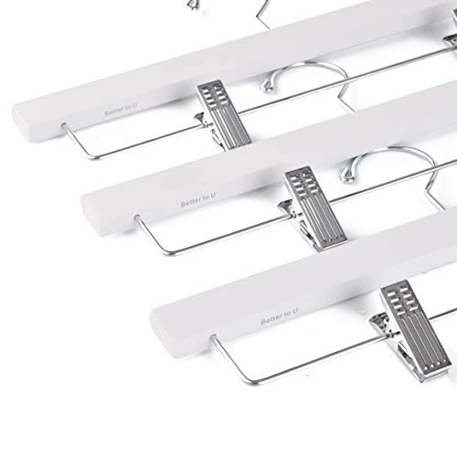 Better To U White Wooden Pants Hangers, Solid Wood Bottom Trousers Jeans Skirt Hangers With Clips (20 Pack) 4 Better To U White Wooden Pants Hangers, Solid Wood Bottom Trousers Jeans Skirt Hangers With Clips (20 Pack) - Image 4