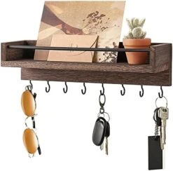 Mkono Key Holder For Wall, 9.5" X 3.5" X 2.5" Small Rustic Wood Floating Shelf With 6 Hooks Decorative Display Key Hanger For Living Room, Entryway, Bedroom, Bathroom,Office, Home Decor -GENERIC Shop 4155a5MgMyL. AC