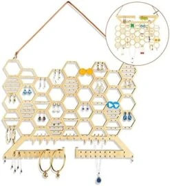 YoohNuse Hanging Earring Organizer Wall Earing Holder Jewelry Organizer Wall Mount Stud Earring Necklace Hanger Rack Rustic Honeycomb Jewelry Display For Girls (Burlywood) -GENERIC Shop 415C1Fwh8jL. AC