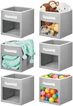 MDesign Fabric Nursery/Playroom Closet Storage Organizer Bin Box With Front Handle/Window For Cube Furniture Shelving Units, Hold Toys, Clothes, Diapers, Bibs, Jane Collection, 6 Pack, Navy Blue/White -GENERIC Shop 415KXvOmgbL. AC
