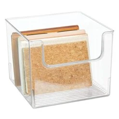 MDesign Modern Plastic Open Front Dip Storage Organizer Bin Basket For Home Office Organization - Shelf, Cubby, Cabinet, Cupboard, And Closet Organizing Decor - Ligne Collection - Clear