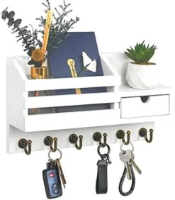 FifthQuarter Key And Mail Holder For Wall, Mail Organizer Wall Mount With 6 Hooks And Storage Drawer, Easy Installation Key Rack For Entryway And Home Decor (A-White) -GENERIC Shop 415f8n OikL. AC