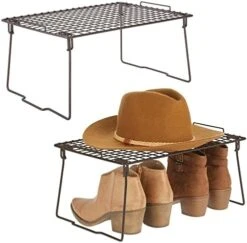 MDesign Farmhouse Metal Stackable Storage Shelf - Closet, Cabinet, Countertop 2-Tier Raised Organizer - For Bedrooms, Bathrooms, Entryways, Hallways - 17" X 12" X 8", 2 Pack - Graphite Gray -GENERIC Shop 415i2owb6lL. AC