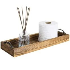 MyGift 16-inch Rustic Burnt Wood Toilet Tank Tray Organizer Storage Bathroom Vanity Tray With Vintage Brass Metal Handles -GENERIC Shop 416ENmTnQKL