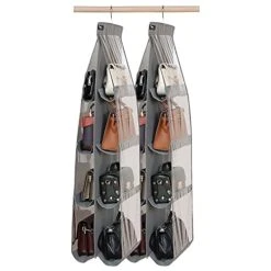 Zebricolo Purse Organizer Closet 2 Pack, Purse Hanger Closet 8 Pockets Bag Organizer For Closet Larger Pockets Purse Organizer For Closet Thicken Metal Hooks Purse Storage Organizer Gray (SND-2 Pack)
