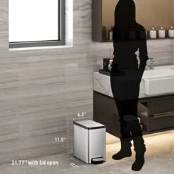 EKO Slim Small Bathroom Trash Can With Lid, Stainless Steel Kitchen Garbage Can With Removable Inner Bucket, 6L / 1.6 Gal 2 Pack Step On Trash Can Combo -GENERIC Shop 416wXhdz4CL