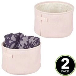 MDesign Soft Cotton Fabric Bathroom Storage Bin With Handles - Organizer For Towels, Toilet Paper - For Closets, Cabinets, Shelves - Textured Weave - 2 Pack - Light Pink