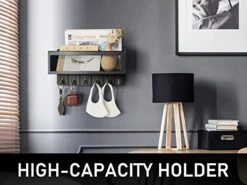 Rebee Vision Decorative Key And Mail Holder For Wall: Farmhouse Wall Mount Sorter With Storage Basket And 6 Retro Key Hooks - Wooden Mail Holder For Office, Appartment, Home Decor (Modern Black) -GENERIC Shop 4172c1JWGVL