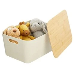 MDesign Modern Fabric Covered Basket With Lid - Stacking Decorative Storage Bin Box With Bamboo Cover For Closet, Living Room, Kitchen, Office Shelf - Holders For Clothing/Accessories, 2 Pack, Cream -GENERIC Shop 417cLXHNX7L