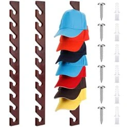 BBTO 3 Pack Wooden Hat Rack For Wall, Wall Mount Hat Racks For Baseball Caps, Vertical Hat Holder With 10 Hooks Hat Organizer Wood Hat Hanger For Door Closet Entry Room Bedroom Laundry Storage Display