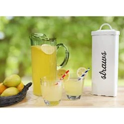 AuldHome Farmhouse Enamelware Straw Holder (White); Rustic Metal Straw Storage Canister -GENERIC Shop 41878GQDgxL