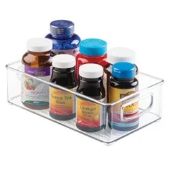 MDesign Small Plastic Bathroom Storage Container Bins With Handles For Organization In Closet, Cabinet, Vanity Or Cupboard Shelf, Accessory Organizer - Ligne Collection - 8 Pack, Clear -GENERIC Shop 418B3EJHHmL