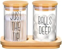 4 Pack Qtip Holder Glass Dispenser With Bamboo Lids For Bathroom Organization, Apothecary Jars For Cotton Ball Holder And Bathroom Canister Storage Great For Cotton Swabs, Balls, Floss, Bathroom Décor -GENERIC Shop 418IvtNYokL. AC