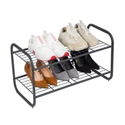 MAX Houser 2-Tier Metal Shoe Rack, Free Standing Shoe Storage Organizer, Wire Grid Shoe Tower For Closet Bedroom, Entryway, Gunmetal