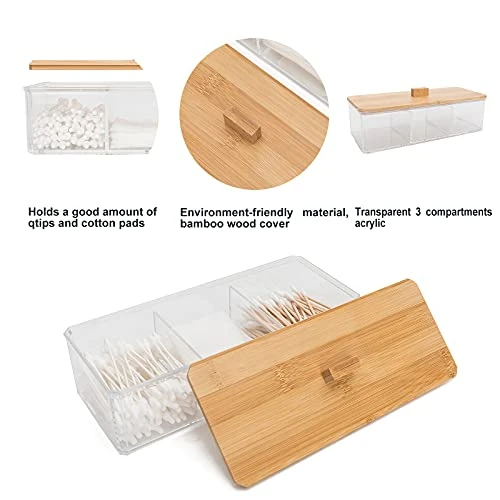 Agirlvct Wood Qtip Holder,Cotton Ball And Swab Holder Organizer With Lid,Jar For Cotton Rounds,Bathroom Containers,Q-tip Dispenser,Clear Acrylic Desk Organizer For Makeup Pads,Cosmetics Bedroom 4 Agirlvct Wood Qtip Holder,Cotton Ball And Swab Holder Organizer With Lid,Jar For Cotton Rounds,Bathroom Containers,Q-tip Dispenser,Clear Acrylic Desk Organizer For Makeup Pads,Cosmetics Bedroom - Image 4