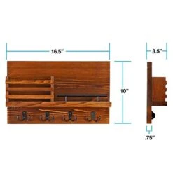 Ripple Creek Key Holder For Wall And Mail Shelf - Decorative Wooden Wall Organizer Rack For Keys, Letters, Bills - Pine Wood Unique Rustic And Industrial Decor - Perfect For Entryway, Kitchen -GENERIC Shop 418vlyX6vAL