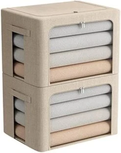 2 Pack Clothes Storage Bins - Stackable Metal Frame Storage Box Foldable Linen Fabric Box Organizer With Carrying Handles And Clear Window (Beige, 15.7X 11.8X 11.7 Inch) 27 2 Pack Clothes Storage Bins - Stackable Metal Frame Storage Box Foldable Linen Fabric Box Organizer With Carrying Handles And Clear Window (Beige, 15.7X 11.8X 11.7 Inch) -GENERIC Shop 4193WkwLmsL. AC