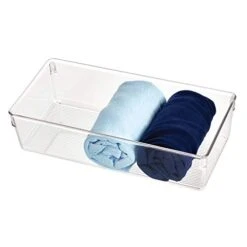 IDesign Linus Plastic Dresser And Vanity Organizer, Storage Bin For Bathroom, Bedroom, Office, Craft Room, Fridge, Freezer, Pantry, 12" X 6" X 3", Clear