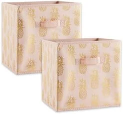 DII Non Woven Polyester Storage Bin, Metallic Pineapple, White & Gold, Small Set Of 4 -GENERIC Shop 419oVYbl6ZL. AC 1