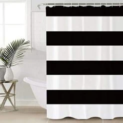 Lack White Striped 4 Piece Bathroom Set, 72" W X 72" L Shower Curtain And Bath Mat Set With Non-Slip Rug, Toilet Lid Cover, Bath Mat, Classic Simple Black And White -GENERIC Shop 419pIicmWWL
