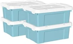 Cetomo 35L*4 Plastic Storage Box, Tote Box,Organizing Container With Durable Lid And Secure Latching Buckles, Stackable And Nestable, 4Pack, Blue With Buckle -GENERIC Shop 419ty2NTQFL. AC
