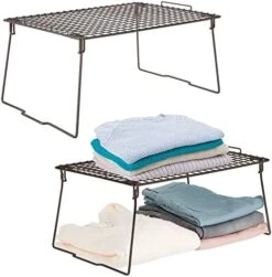 MDesign Farmhouse Metal Stackable Storage Shelf - Closet, Cabinet, Countertop 2-Tier Raised Organizer - For Bedrooms, Bathrooms, Entryways, Hallways - 17" X 12" X 8", 2 Pack - Graphite Gray -GENERIC Shop 419vhnXKJQL. AC