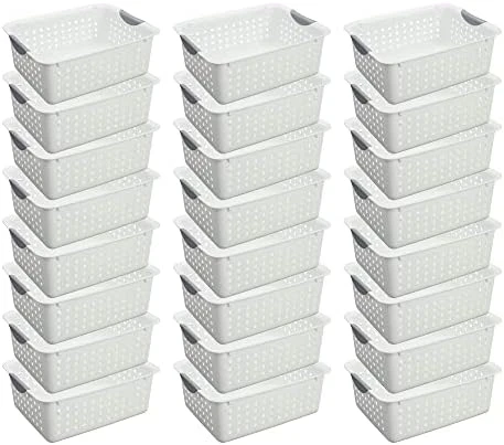 Sterilite Medium Ultra Ventilated Open Top Plastic Storage Organizer Basket With Gray Contoured Carrying Handles, White (24 Pack) 5 Sterilite Medium Ultra Ventilated Open Top Plastic Storage Organizer Basket With Gray Contoured Carrying Handles, White (24 Pack) - Image 5