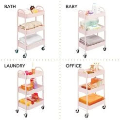 MDesign Metal 3-Tier Rolling Utility Storage Carts - Organizer Trolley For Bathroom, Kitchen, Laundry, Office, And Kids Rooms - Heavy Duty Caddy With 4 Caster Wheels - Light Pink -GENERIC Shop 41ABs5CZTmL