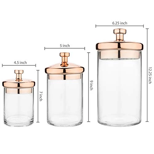 MyGift 6 Piece Clear Glass Apothecary Jar Set With Copper Lid - Decorative Kitchen And Bath Storage Canisters, Wedding Centerpiece Jars, Candy Buffet With Lids 3 MyGift 6 Piece Clear Glass Apothecary Jar Set With Copper Lid - Decorative Kitchen And Bath Storage Canisters, Wedding Centerpiece Jars, Candy Buffet With Lids - Image 3