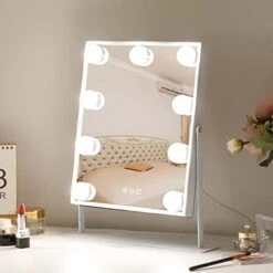 Vanity Mirror With Lights Hollywood Lighted Makeup Mirror With 9 Dimmable Bulbs & 3 Color Lighting Modes, Detachable 10X Magnification Mirror And 360 Degree Rotation(White) -GENERIC Shop 41AIaM7S2kL. AC